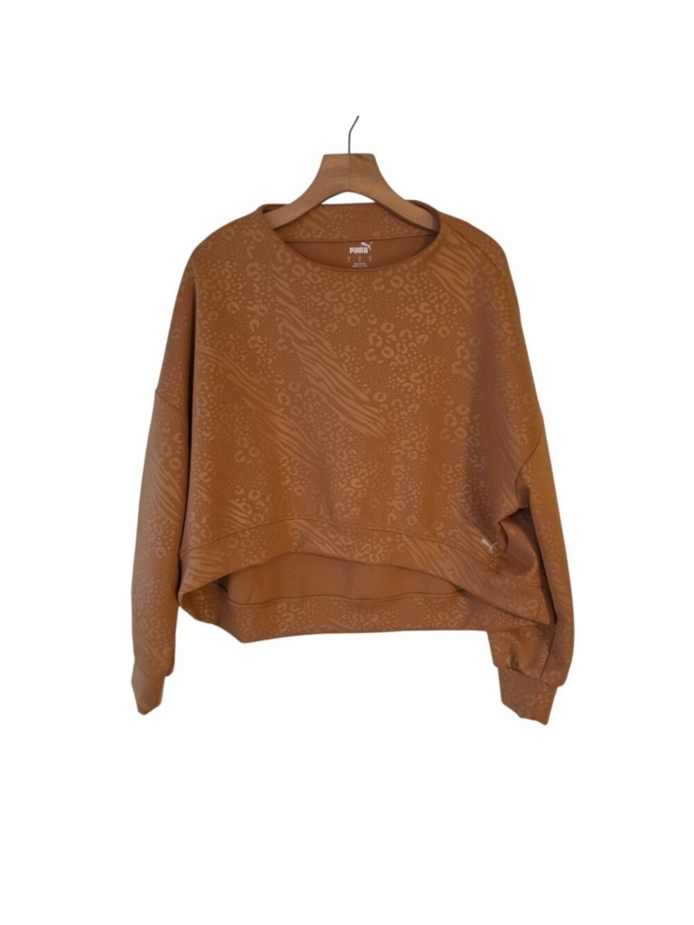 PUMA Luxe Embossed Sweatshirt‎ Cropped Open Back Brown Active Womens Large NEW
